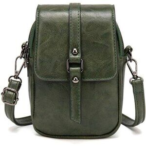 Women's Green Vintage Cross Body Phone Bag Small Messenger Shoulder Handbag